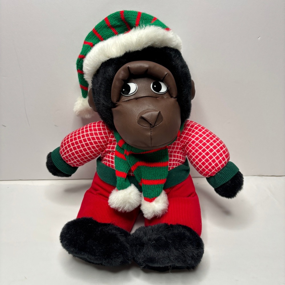Vintage TB Trading Co Christmas Gorilla‎ Plush Toy Monkey Riller Red Green Hat
